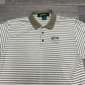 Vintage Sea Island Golf‎ Polo Shirt Men Large Stripe Walker Cup Tan Brown White